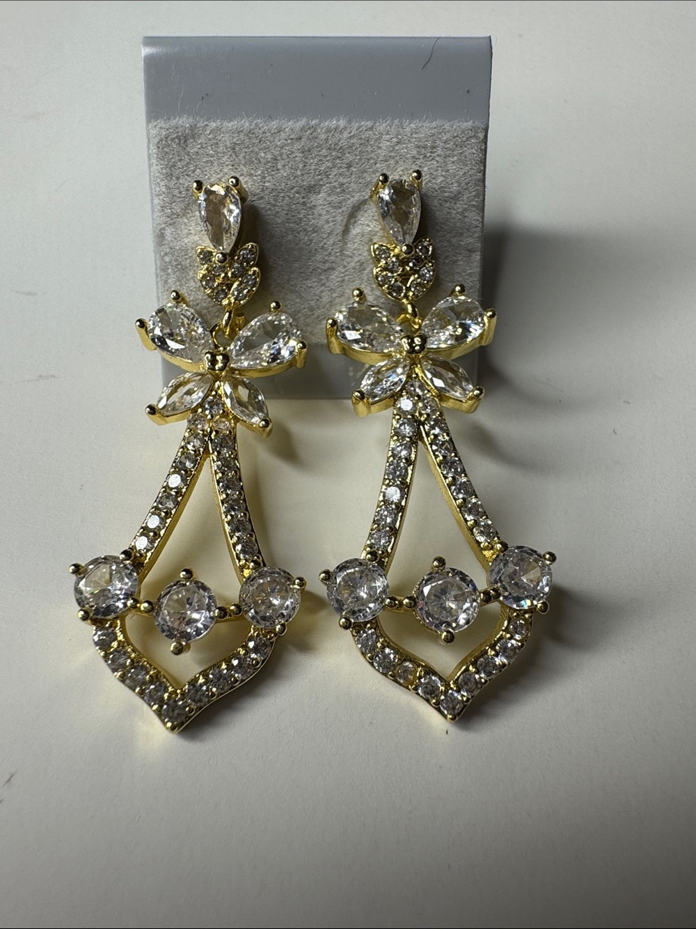 Gold Crystal Drop Floral Earrings - Elegant Women's Jewelry